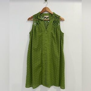 Ciebon Green Eyelet Sleeveless Button Front Cotton Dress Small Boho Cottagecore